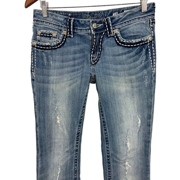 Miss Me Womens Boot Cut Jeans Size 28 Distressed Jewel Stretch Denim Y2K EUC - Picture 2 of 12